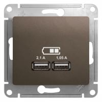 Glossa розетка USB A+A, 5В, 1 порт x 2,1 А, 2 порта х 1,05 А, механизм, шоколад GSL000833