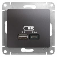 Glossa розетка USB A+C, 5В, 1 порт x 2,4 А, 2 порта х 1,2 А, механизм, графит GSL001339