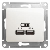 Glossa розетка USB A+A, 5В, 1 порт x 2,1 А, 2 порта х 1,05 А, механизм, перламутровый GSL000633