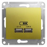 Glossa розетка USB A+A, 5В, 1 порт x 2,1 А, 2 порта х 1,05 А, механизм, фисташковый GSL001033