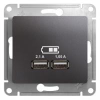 Glossa розетка USB A+A, 5В, 1 порт x 2,1 А, 2 порта х 1,05 А, механизм, графит GSL001333
